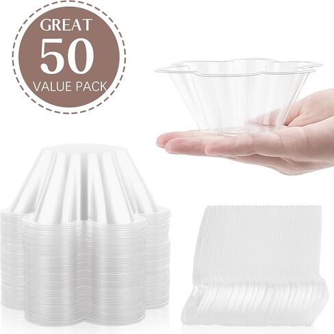 TOFLEN 8 oz Dessert Cups with Spoons, 50 Pack Clear Plastic Small Party Serving Bowls for Sundae, Parfait, Fruit, Strawberry Shortcake, Disposable Snack Bowls (Flower Shape) in Saudi Arabia