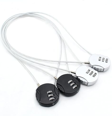 4PCS 3 Digit Combination Lock, Small Cable Locks Waterproof Padlock with Long Wire Rope, Outdoor Number Combo Locks for Lockers Helmet Gym School Luggage(Black & Silver) in Saudi Arabia