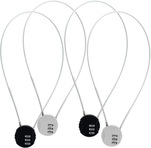 4PCS 3 Digit Combination Lock, Small Cable Locks Waterproof Padlock with Long Wire Rope, Outdoor Number Combo Locks for Lockers Helmet Gym School Luggage(Black & Silver) in Saudi Arabia