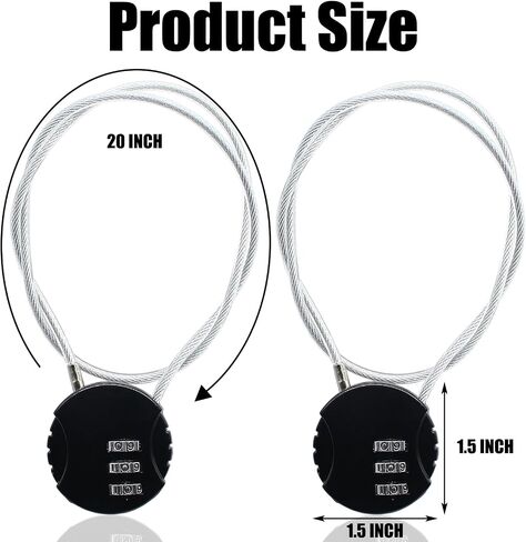 4PCS 3 Digit Combination Lock, Small Cable Locks Waterproof Padlock with Long Wire Rope, Outdoor Number Combo Locks for Lockers Helmet Gym School Luggage(Black & Silver) in Saudi Arabia