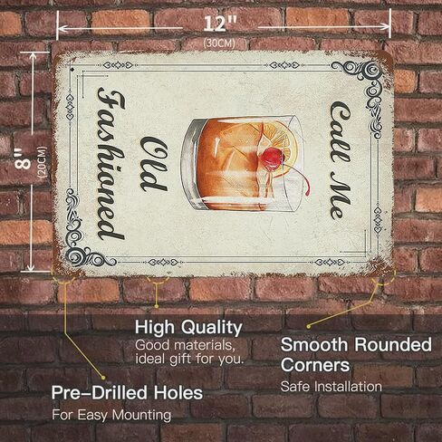 Metal Sign 8"x12" Vintage Call Me, Old Fashioned Cocktail, Retro Wall Decor Sugar Slice Orange Cherry Lemon Bourbon Funny Retro Look Tin Signs Poster for Home Living Room Bedroom Garden Cafe Bar in Saudi Arabia