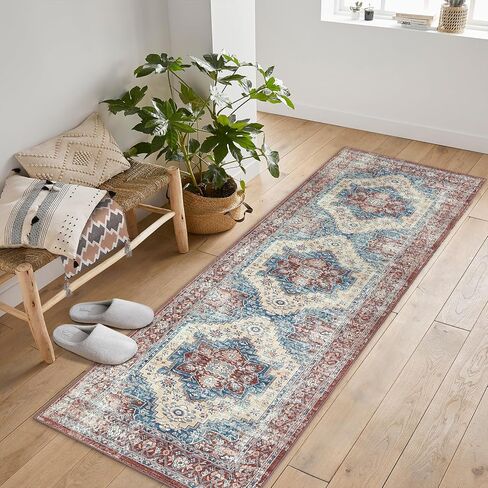 Washable Vintage Runner Rug 2x6, Washable Rug Runner Non-Slip Traditional Bathroom Rug, Non-Shedding Medallion Kitchen Mat Soft Carpet Runner for Entry Foyer Laundry in Saudi Arabia