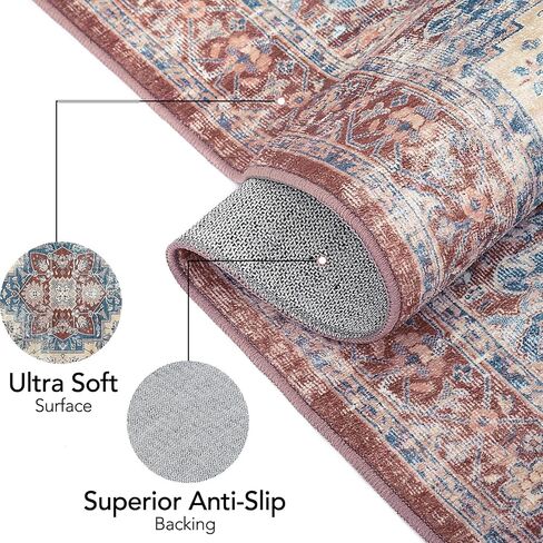 Washable Vintage Runner Rug 2x6, Washable Rug Runner Non-Slip Traditional Bathroom Rug, Non-Shedding Medallion Kitchen Mat Soft Carpet Runner for Entry Foyer Laundry in Saudi Arabia