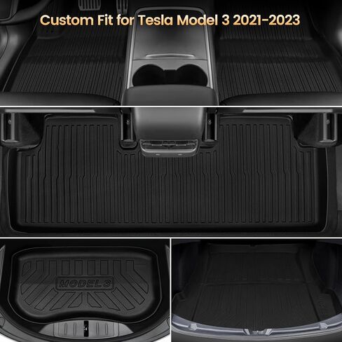 Tesla Model 3 Floor Mats Full Set, All Weather Floor mats for Tesla Model 3 2023 2022 2021, 3D TPE Anti-Slip Waterproof Floor Mat Cargo Liner Trunk Mat for Tesla Accessories, 6 PCS, Black in Saudi Arabia