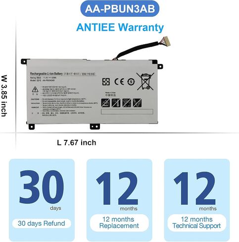 بطارية الجهاز اللوحي AA-PBUN3AB AA-PBUN3QB لأجهزة سامسونج نوت بوك 5 NP300E5K NP530E5M NP550XTA NP730QAA NP740U3L NP740U5L NP740U3M NP740U5M NP800G5M 300E5K 300E4M 500R5M 550XAA 8 500GM 810G5M سلسلة 11.4 فولت 43 وات في الساعة in Saudi Arabia