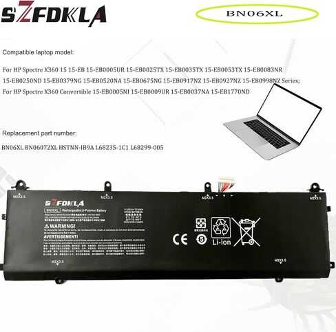 بطارية بديلة للكمبيوتر المحمول BN06XL BN06072XL L68235-1C1 TPN-Q226 72.9WH 11.55V لجهاز HP Spectre X360 المكشوف 15 Series 15-EB 15T-EB 15-EB0005NI 15-EB0005UR 15-EB0043DX 15-EB0675NG 15-EB0917N ز in Kuwait