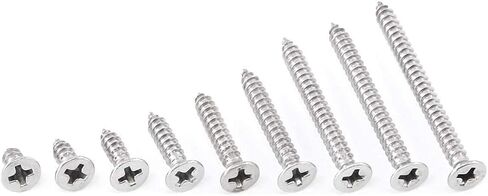 240 قطعة #6 × 5/16 بوصة، 3/8 بوصة، 1/2 بوصة، 5/8 بوصة، 3/4 بوصة، 1 بوصة، 1-1/4 بوصة، 1-3/8 بوصة، 1-1/ مسامير حفر ذاتية التنصت برأس مسطح/غاطس من الفولاذ المقاوم للصدأ 304 مقاس 2 بوصة، مجموعة متنوعة من مسامير الخشب M3.5 in Kuwait