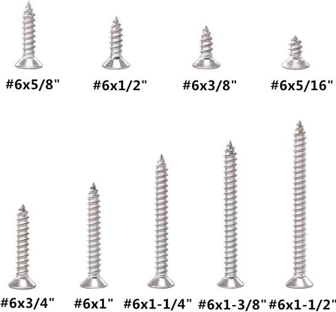240 قطعة #6 × 5/16 بوصة، 3/8 بوصة، 1/2 بوصة، 5/8 بوصة، 3/4 بوصة، 1 بوصة، 1-1/4 بوصة، 1-3/8 بوصة، 1-1/ مسامير حفر ذاتية التنصت برأس مسطح/غاطس من الفولاذ المقاوم للصدأ 304 مقاس 2 بوصة، مجموعة متنوعة من مسامير الخشب M3.5 in Kuwait