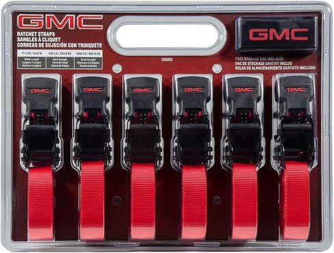 GMC G5000 Red 1" x 14' Rugged Durable Ratchet Tie Down Straps (1,500 LB Break Strength), 6 Pack in Saudi Arabia