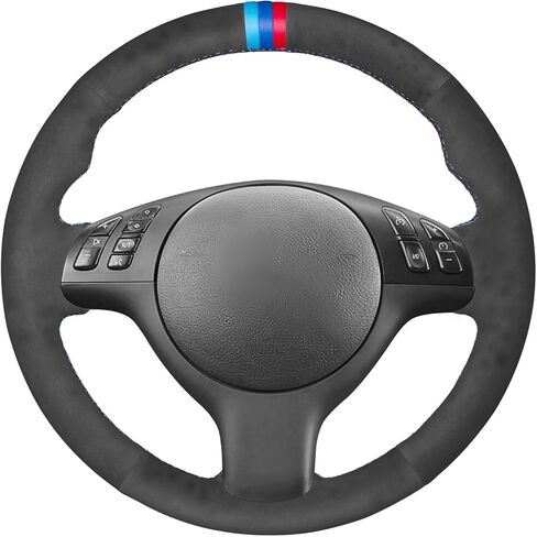 Mewant غطاء عجلة القيادة من جلد الغزال الأسود لسيارات BMW 3 Series E46 E46/5 Series 2004-2005/5 Series E39 2002-2003 / M3 2001-2006 / M5 2000-2003 in Kuwait