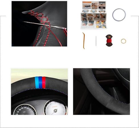 Mewant غطاء عجلة القيادة من جلد الغزال الأسود لسيارات BMW 3 Series E46 E46/5 Series 2004-2005/5 Series E39 2002-2003 / M3 2001-2006 / M5 2000-2003 in Kuwait