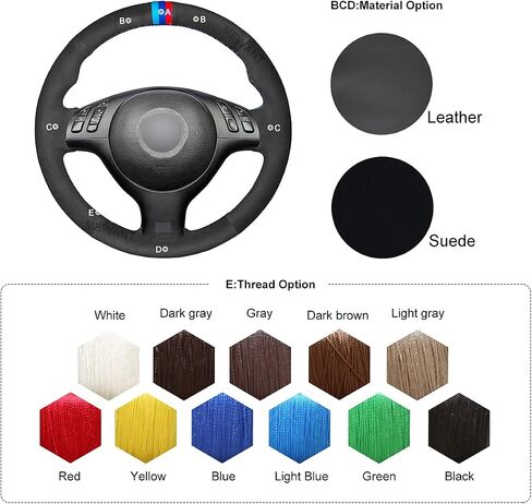 Mewant غطاء عجلة القيادة من جلد الغزال الأسود لسيارات BMW 3 Series E46 E46/5 Series 2004-2005/5 Series E39 2002-2003 / M3 2001-2006 / M5 2000-2003 in Kuwait