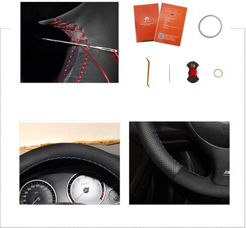 Mewant غطاء عجلة القيادة من جلد الغزال الأسود لسيارات BMW 3 Series E46 E46/5 Series 2004-2005/5 Series E39 2002-2003 / M3 2001-2006 / M5 2000-2003 in Kuwait