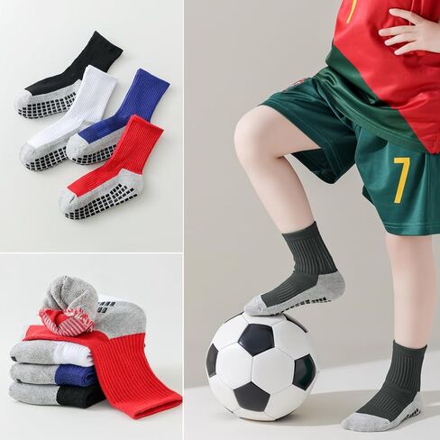 EPEIUS Kids Grip Soccer Socks Toddler Boys Non Slip Socks Cushioned Athletic Socks For Girls Youth Football 4T-14 Years in Kuwait