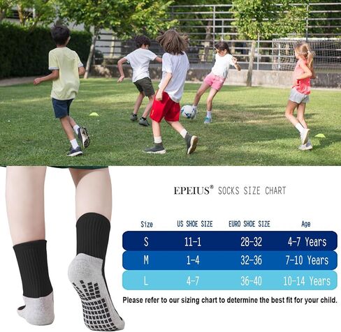 EPEIUS Kids Grip Soccer Socks Toddler Boys Non Slip Socks Cushioned Athletic Socks For Girls Youth Football 4T-14 Years in Kuwait