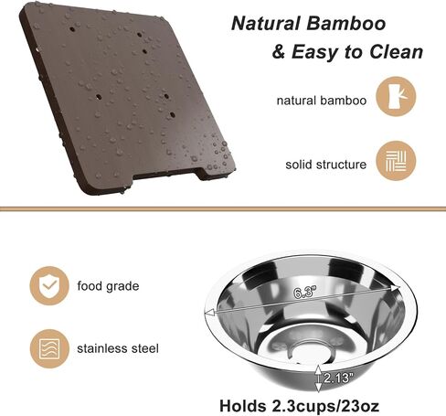 Elevated Dog Food and Water Bowls for Small Size Dogs and Cats - Adjustable Raised Dog Bowl with Stand, Durable Bamboo Dog Feeder with 2 Stainless Steel Bowls and Non-Slip Feets, Brown in Saudi Arabia
