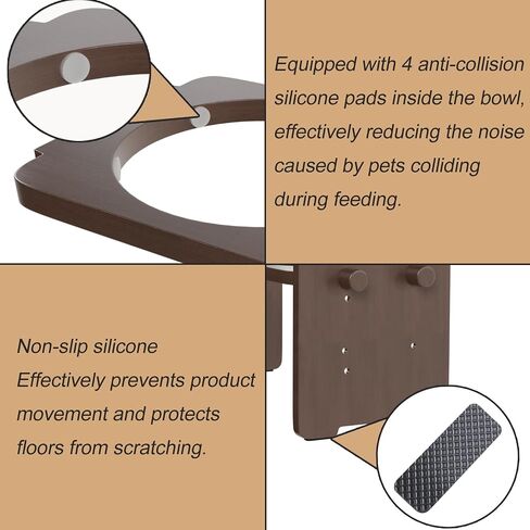 Elevated Dog Food and Water Bowls for Small Size Dogs and Cats - Adjustable Raised Dog Bowl with Stand, Durable Bamboo Dog Feeder with 2 Stainless Steel Bowls and Non-Slip Feets, Brown in Saudi Arabia