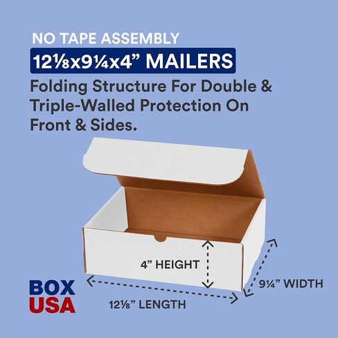 صناديق شحن متوسطة الحجم من BOX USA مقاس 12.125 بوصة طول × 9.25 بوصة عرض × 4 بوصة ارتفاع، 100 عبوة | صندوق من الورق المقوى المموج قابل للطي مقاوم للسحق للشحن والتعبئة والنقل والتخزين in Kuwait