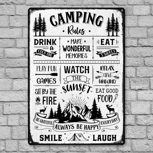علامة قواعد التخييم - لافتات معدنية ريفية لديكور المنزل RV Camper Accessories، فكرة هدية ديكور للمنازل المتنقلة/التخييم في المزرعة RV، نار المخيم (قواعد التخييم) in Kuwait