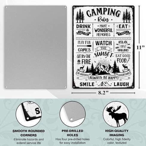 علامة قواعد التخييم - لافتات معدنية ريفية لديكور المنزل RV Camper Accessories، فكرة هدية ديكور للمنازل المتنقلة/التخييم في المزرعة RV، نار المخيم (قواعد التخييم) in Kuwait