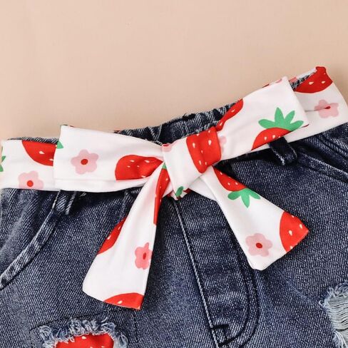 ملابس طفلة حديثي الولادة رومبير الفاكهة كشكش قصير الأكمام تنورة جينز مع مجموعة ملابس عقال 0-18 شهرًا in Kuwait