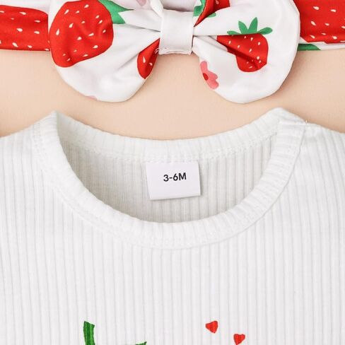 ملابس طفلة حديثي الولادة رومبير الفاكهة كشكش قصير الأكمام تنورة جينز مع مجموعة ملابس عقال 0-18 شهرًا in Kuwait