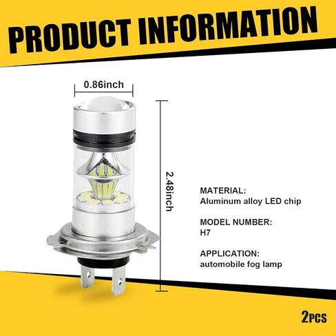 2 PCS Car H8/H11 LED Fog Light Bulb, 20LED 100W High Power 360-degree Ultra-bright Low Beam, Plug and Play Compact Bulb Replacement, Universal Automotive Lighting Accessories (White) in Saudi Arabia
