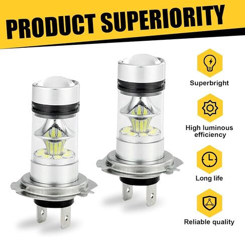 2 PCS Car H8/H11 LED Fog Light Bulb, 20LED 100W High Power 360-degree Ultra-bright Low Beam, Plug and Play Compact Bulb Replacement, Universal Automotive Lighting Accessories (White) in Saudi Arabia