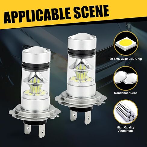 2 PCS Car H8/H11 LED Fog Light Bulb, 20LED 100W High Power 360-degree Ultra-bright Low Beam, Plug and Play Compact Bulb Replacement, Universal Automotive Lighting Accessories (White) in Saudi Arabia