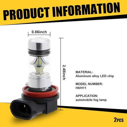 2 PCS Car H8/H11 LED Fog Light Bulb, 20LED 100W High Power 360-degree Ultra-bright Low Beam, Plug and Play Compact Bulb Replacement, Universal Automotive Lighting Accessories (White) in Saudi Arabia