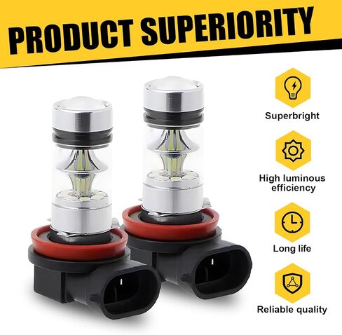 2 PCS Car H8/H11 LED Fog Light Bulb, 20LED 100W High Power 360-degree Ultra-bright Low Beam, Plug and Play Compact Bulb Replacement, Universal Automotive Lighting Accessories (White) in Saudi Arabia