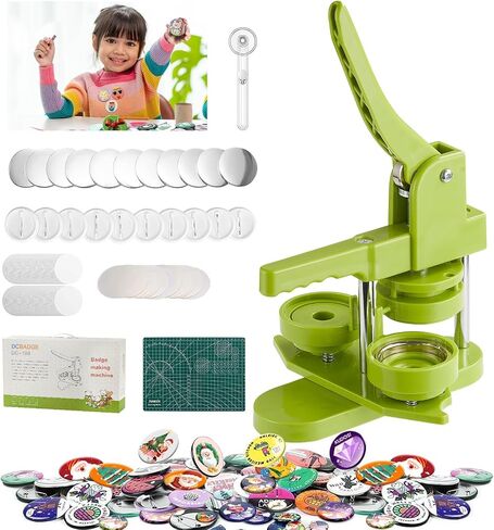 Button Maker Machine 58mm 100Pcs - Button Maker Pin Maker, Badge Button Press Machine with 100PCS Free Button Parts & Circle Cutter & Cutting Mat, Badge Maker Ideal Christmas DIY Gift for Kids in Saudi Arabia