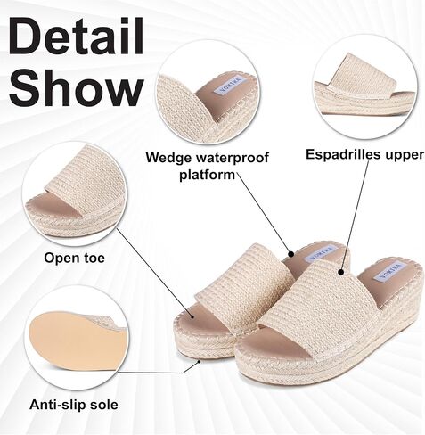 VOMIRA Platform Slides Sandals for Women Breathable Open Toe Cross Strop Slip On Espadrilles Wedge Sandals Summer Sandals in Saudi Arabia