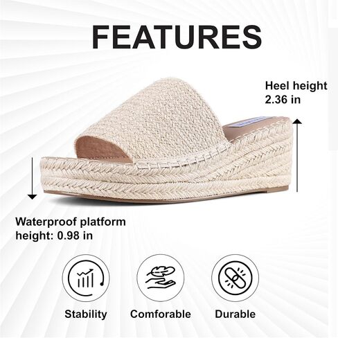VOMIRA Platform Slides Sandals for Women Breathable Open Toe Cross Strop Slip On Espadrilles Wedge Sandals Summer Sandals in Saudi Arabia
