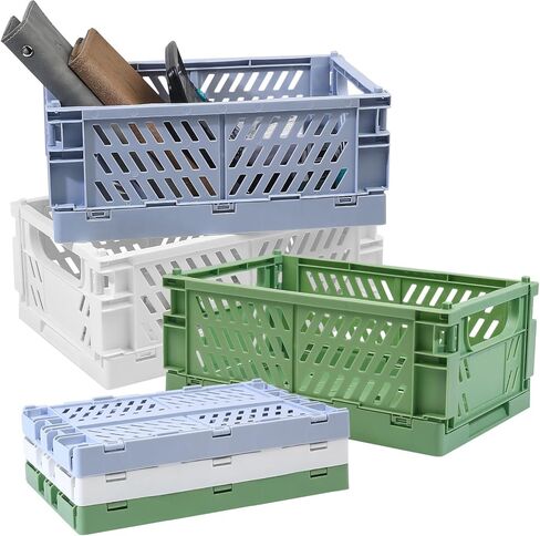 3 قطع من صناديق الباستيل للتخزين، وسلال بلاستيكية للتنظيم، وتكديس سلال تخزين قابلة للطي، ومنظم لغرف النوم والحمام والمكتب ورف درج سطح المكتب - 9.96 × 6.5 × 3.9 بوصة in Kuwait