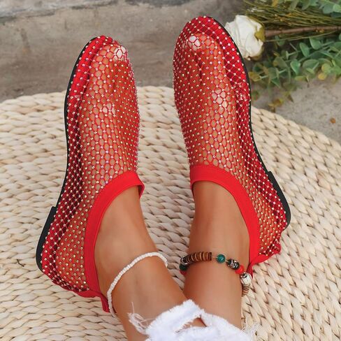 Mesh Flats for Women Ultra Comfortable Shiny Gem Mesh Flats Shiny Stylish Flats Sparkle Shoes Sandals in Saudi Arabia