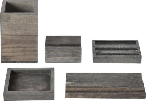 MyGift Vintage Gray Wood 5 Piece Office Supplies Desk Organizer Set with Slotted Pen Tray, Pencil Cup, Memo Pad Tray, Card Holder and Phone Stand in Saudi Arabia