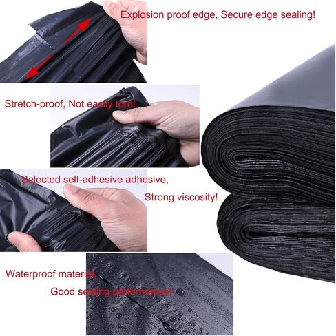 Poly Mailers 7.8x13.8 Inch Black Shipping Bags Thick Mailing Envelopes Self Sealing Adhesive Waterproof and Tear-resistant Postal Mailing Bags, for clothing, books, black 100pcs in Saudi Arabia