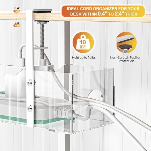 Under Desk Cable Management Tray Transparency Acrylic, No Drill Desk Cable Management with Clamp, Wire Management Cable Box, Cord Organizer, Under Desk Storage for Office, Home-1 Pack in Kuwait
