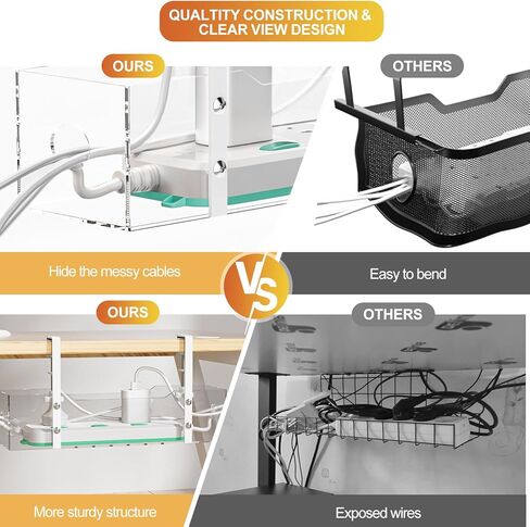 Under Desk Cable Management Tray Transparency Acrylic, No Drill Desk Cable Management with Clamp, Wire Management Cable Box, Cord Organizer, Under Desk Storage for Office, Home-1 Pack in Kuwait