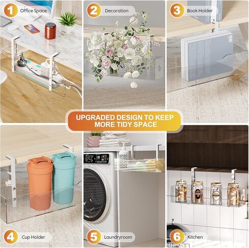 Under Desk Cable Management Tray Transparency Acrylic, No Drill Desk Cable Management with Clamp, Wire Management Cable Box, Cord Organizer, Under Desk Storage for Office, Home-1 Pack in Kuwait