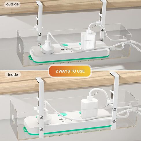 Under Desk Cable Management Tray Transparency Acrylic, No Drill Desk Cable Management with Clamp, Wire Management Cable Box, Cord Organizer, Under Desk Storage for Office, Home-1 Pack in Kuwait
