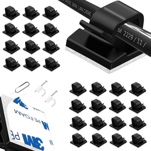 60PCS Cable Clips Set with 3M Adhesive and Nails, Upgraded Wire Holders for Cable Management, Desk & Wall Organizer for Ethernet, Car, Dash Cam, Christmas Lights, Large Size in Saudi Arabia