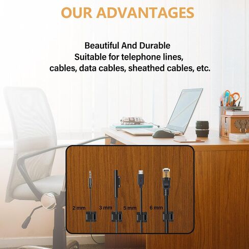 60PCS Cable Clips Set with 3M Adhesive and Nails, Upgraded Wire Holders for Cable Management, Desk & Wall Organizer for Ethernet, Car, Dash Cam, Christmas Lights, Large Size in Saudi Arabia