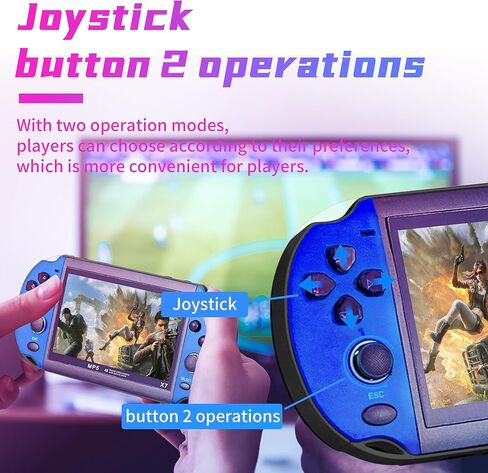 Handheld Game Consoles Double Rocker 8GB 4.3 Inch Screen 1000 Classic Game, Support Video & Music Playing, Built-in 3 Million megapixel Camera Birthday and New Year’s Best Gift for Kids (Blue) in Kuwait