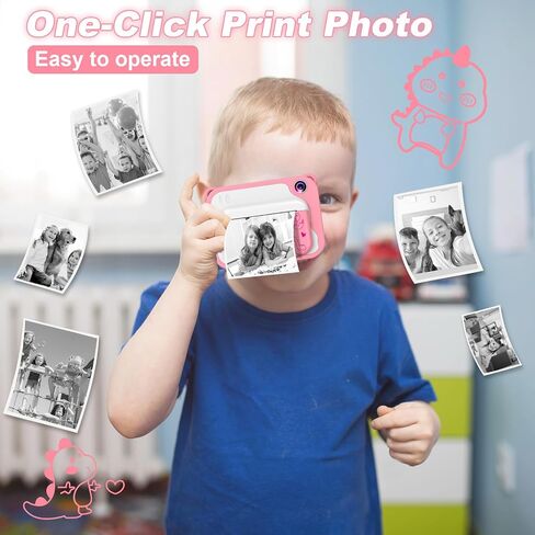 Kids Camera, Dinosaur Kids Digital Camera, 1080P Toddler Camera Instant Print with 32G SD Card, Kids Toy Camera Childrens Video Camera, Birthday Gifts Portable Toy for 3-12 Year Old Girls Boys (Pink) in Saudi Arabia