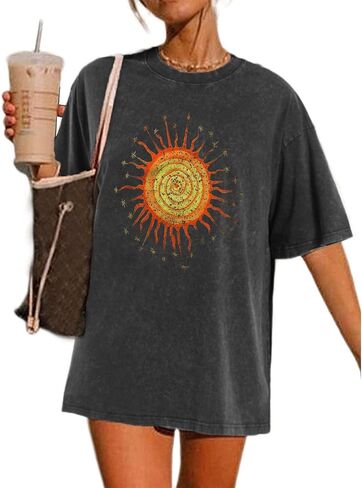 Vintage Oversized Sun Aesthetic Graphic Tees Distressed Band T Shirts for Women Boyfriend Baggy Casual Shirt Tops in Saudi Arabia