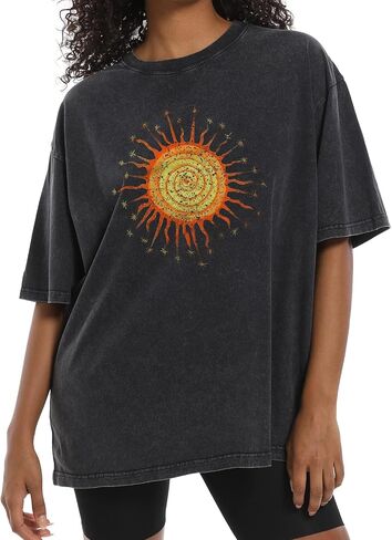 Vintage Oversized Sun Aesthetic Graphic Tees Distressed Band T Shirts for Women Boyfriend Baggy Casual Shirt Tops in Saudi Arabia