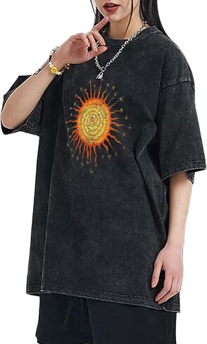 Vintage Oversized Sun Aesthetic Graphic Tees Distressed Band T Shirts for Women Boyfriend Baggy Casual Shirt Tops in Saudi Arabia