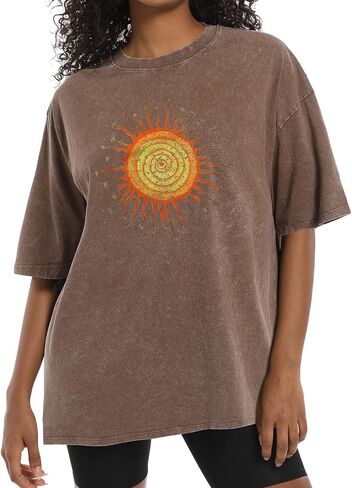 Vintage Oversized Sun Aesthetic Graphic Tees Distressed Band T Shirts for Women Boyfriend Baggy Casual Shirt Tops in Saudi Arabia